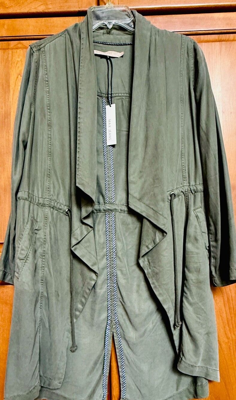 MAX Jeans Open Front Cargo Green Utility Style Jacket Duster Sz S Tencel NWT